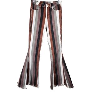 Striped Flared Pants - Brown Multi